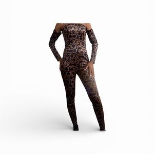 Fashion Nova Black and Brown Patterned Jumpsuit